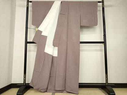 平和屋着物●上質な色無地　流水地紋　梅鼠色　正絹　逸品　未使用　AABJ5746ck