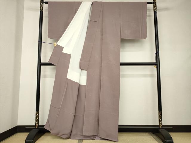 平和屋着物●上質な色無地　流水地紋　梅鼠色　正絹　逸品　未使用　AABJ5746ck