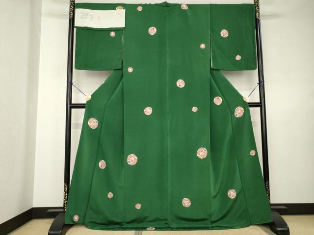 平和屋着物●上質な小紋　花毬文　金彩　鬼しぼ縮緬　反端付き　正絹　逸品　AABJ5747ck
