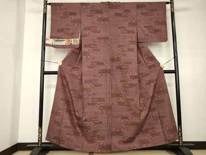 平和屋着物●東京の老舗呉服問屋　菱一　小千谷紬　横段花鳥文　証紙付き　正絹　逸品　AABJ5749ck