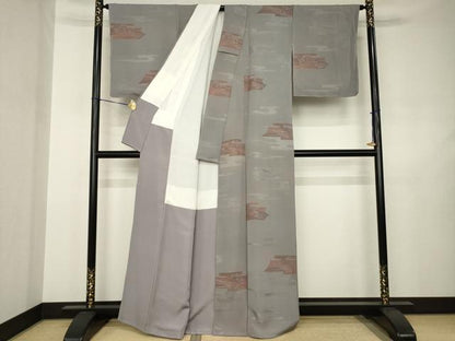 平和屋着物●上質な小紋　エ霞風景文　地紋起こし　正絹　逸品　未使用　AABJ5750ck