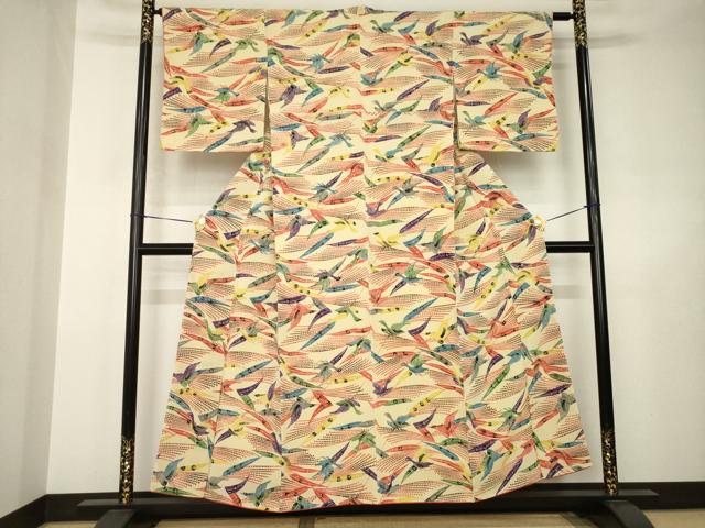 平和屋着物●上質な小紋　型染め　飛鳥文　正絹　逸品　AABJ5752ck