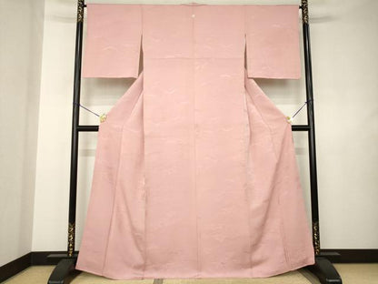 平和屋着物●上質な色無地　風景地紋　退紅色　正絹　逸品　AABJ5753ck
