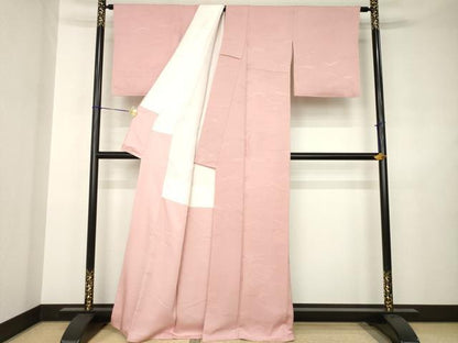 平和屋着物●上質な色無地　風景地紋　退紅色　正絹　逸品　AABJ5753ck