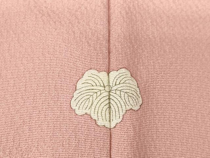 平和屋着物●上質な色無地　風景地紋　退紅色　正絹　逸品　AABJ5753ck