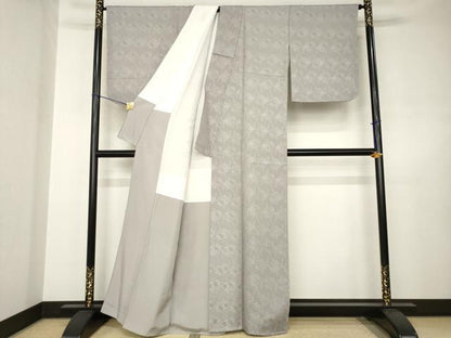 平和屋着物●お召　橘　梅鼠色　正絹　逸品　未使用　AABJ5756ck