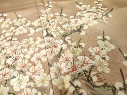 平和屋着物●豪華色留袖　手描き　刺繍　枝梅文　たたき染め　金彩　正絹　逸品　AABJ5757ck