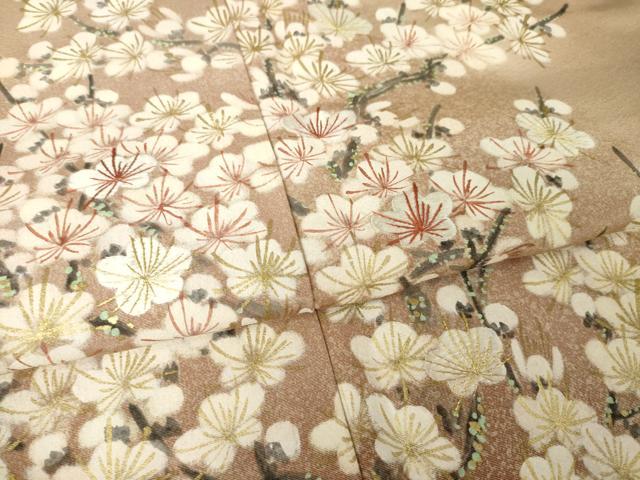 平和屋着物●豪華色留袖　手描き　刺繍　枝梅文　たたき染め　金彩　正絹　逸品　AABJ5757ck
