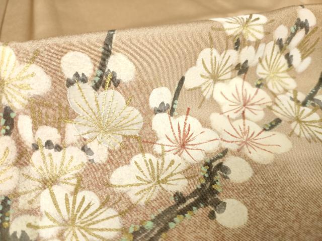 平和屋着物●豪華色留袖　手描き　刺繍　枝梅文　たたき染め　金彩　正絹　逸品　AABJ5757ck