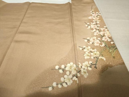 平和屋着物●豪華色留袖　手描き　刺繍　枝梅文　たたき染め　金彩　正絹　逸品　AABJ5757ck