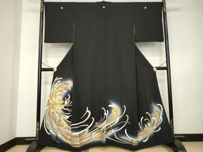 平和屋着物●豪華黒留袖　駒刺繍　乱菊　暈し染め　金彩　正絹　逸品　AABJ5758ck