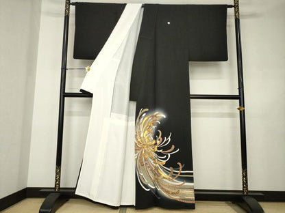 平和屋着物●豪華黒留袖　駒刺繍　乱菊　暈し染め　金彩　正絹　逸品　AABJ5758ck