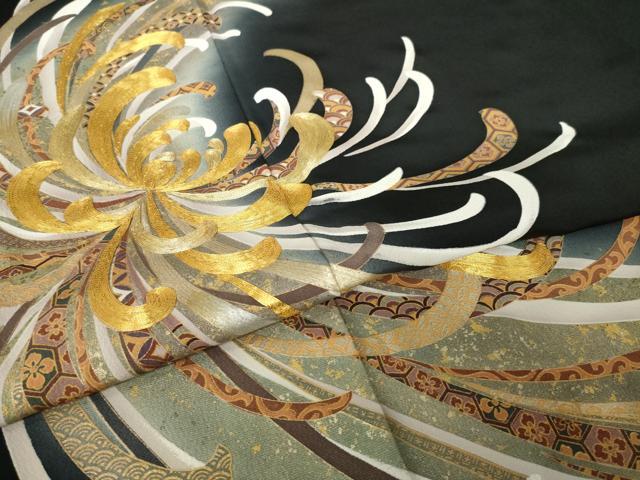 平和屋着物●豪華黒留袖　駒刺繍　乱菊　暈し染め　金彩　正絹　逸品　AABJ5758ck