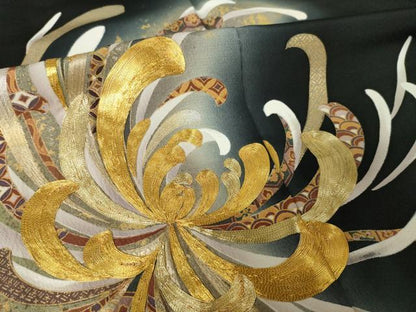平和屋着物●豪華黒留袖　駒刺繍　乱菊　暈し染め　金彩　正絹　逸品　AABJ5758ck