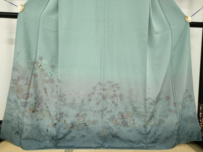 平和屋着物●訪問着　中国三大刺繍　スワトウ刺繍　汕頭刺繍　貝桶花文　暈し染め　正絹　逸品　AABJ5761ck