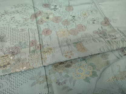 平和屋着物●訪問着　中国三大刺繍　スワトウ刺繍　汕頭刺繍　貝桶花文　暈し染め　正絹　逸品　AABJ5761ck