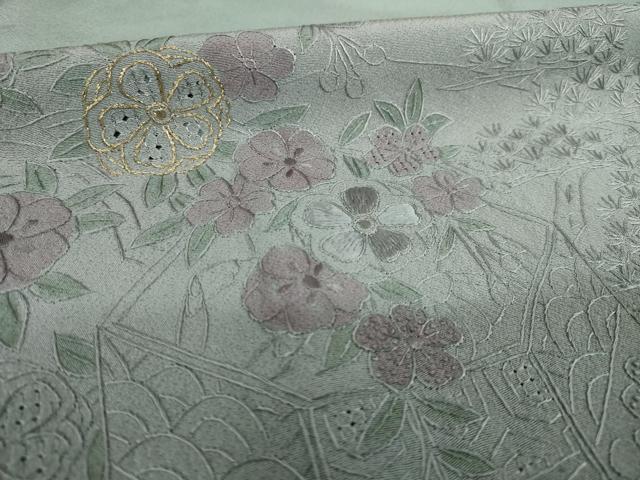 平和屋着物●訪問着　中国三大刺繍　スワトウ刺繍　汕頭刺繍　貝桶花文　暈し染め　正絹　逸品　AABJ5761ck
