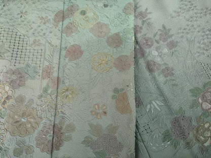 平和屋着物●訪問着　中国三大刺繍　スワトウ刺繍　汕頭刺繍　貝桶花文　暈し染め　正絹　逸品　AABJ5761ck