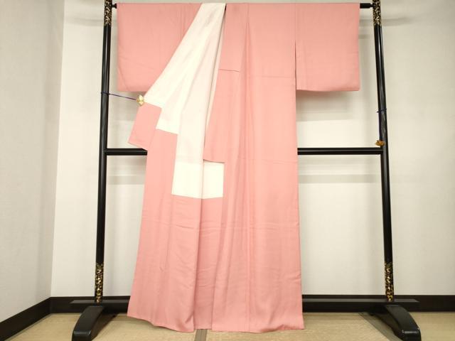 平和屋着物●上質な色無地　作家物　甚三紅色　正絹　逸品　AABJ5763ck