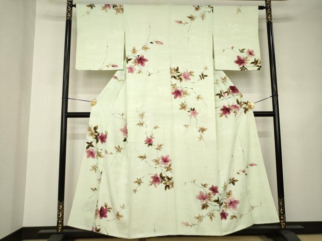 平和屋着物●上質な小紋　手描き　枝花文　正絹　逸品　AABJ5765ck