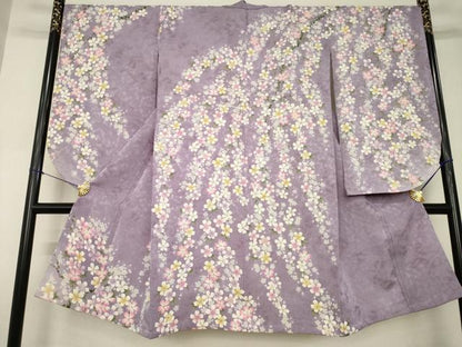 平和屋着物●小振袖　二尺袖　枝花文　金彩　金通し地　正絹　逸品　AABJ5767ck