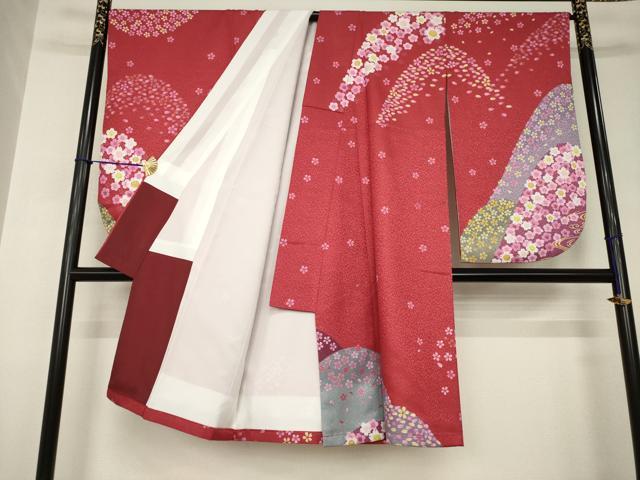 平和屋着物●小振袖　二尺袖　遠山花文　洗える着物　AABJ5768ck