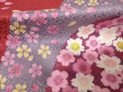 平和屋着物●小振袖　二尺袖　遠山花文　洗える着物　AABJ5768ck