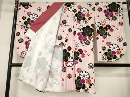 平和屋着物●小振袖　二尺袖　枝梅　金彩　洗える着物　AABJ5769ck