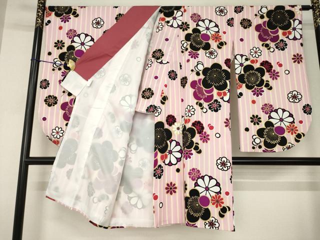 平和屋着物●小振袖　二尺袖　枝梅　金彩　洗える着物　AABJ5769ck