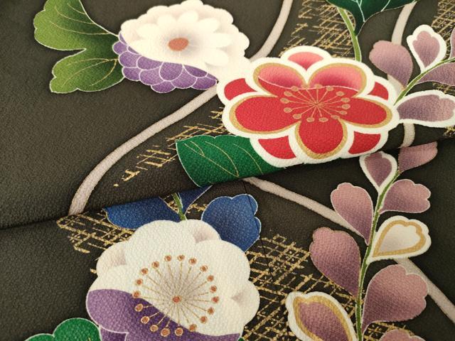 平和屋着物●小振袖　二尺袖　草花文　金彩　正絹　逸品　AABJ5774ck