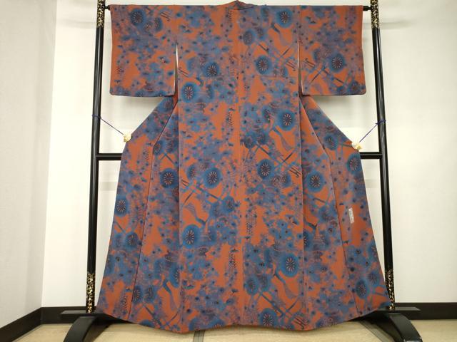 平和屋着物●宮内庁御用達　赤城右堂　小紋　型染め　花車文　正絹　逸品　AABJ5780ck