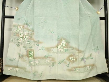平和屋着物●訪問着　刺繍　花蝶文　暈し染め　金彩　正絹　逸品　AABJ5781ck