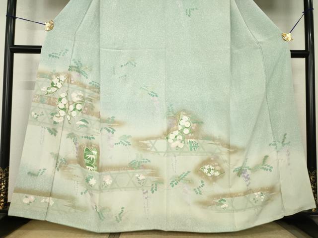 平和屋着物●訪問着　刺繍　花蝶文　暈し染め　金彩　正絹　逸品　AABJ5781ck