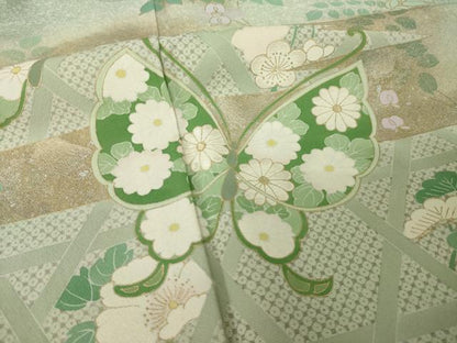 平和屋着物●訪問着　刺繍　花蝶文　暈し染め　金彩　正絹　逸品　AABJ5781ck