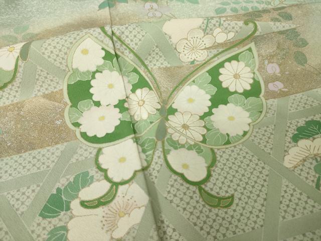 平和屋着物●訪問着　刺繍　花蝶文　暈し染め　金彩　正絹　逸品　AABJ5781ck