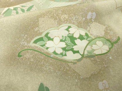 平和屋着物●訪問着　刺繍　花蝶文　暈し染め　金彩　正絹　逸品　AABJ5781ck