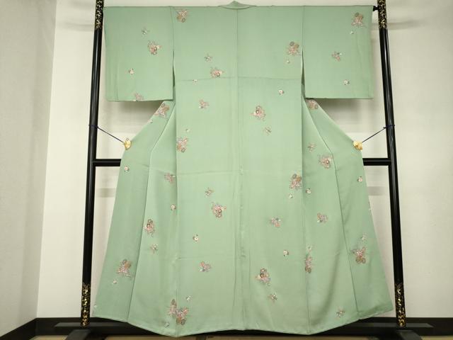 平和屋着物●上質な小紋　御所車花文　正絹　逸品　AABJ5782ck