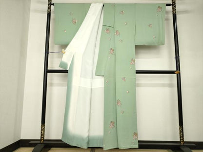 平和屋着物●上質な小紋　御所車花文　正絹　逸品　AABJ5782ck