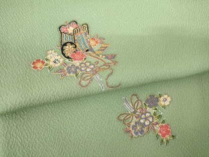 平和屋着物●上質な小紋　御所車花文　正絹　逸品　AABJ5782ck