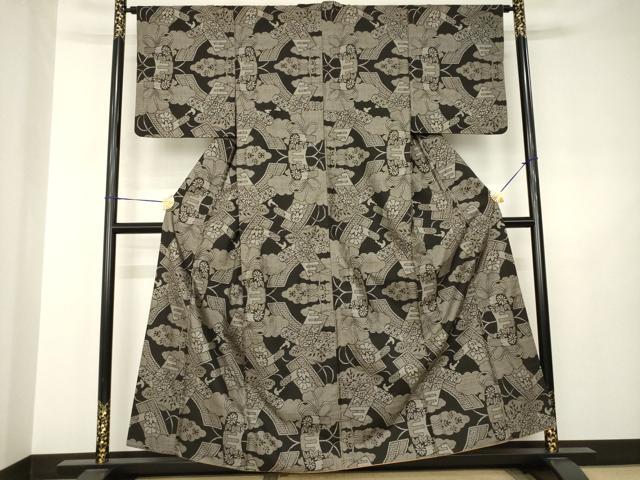 平和屋着物●本場大島紬　カタス9マルキ　短冊花文　正絹　逸品　AABJ5794ck