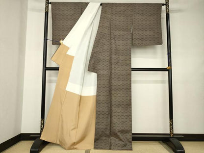 平和屋着物●本場大島紬　一元7マルキ　幾何学文様　正絹　逸品　AABJ5796ck
