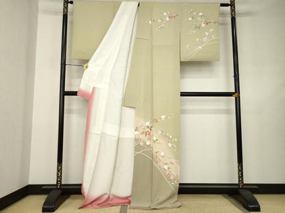 平和屋着物●訪問着　友禅　枝花文　暈し染め　正絹　逸品　AABJ5797ck