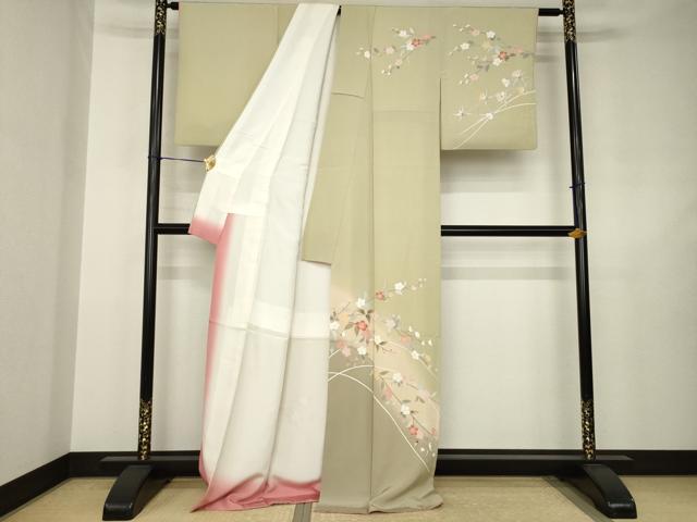平和屋着物●訪問着　友禅　枝花文　暈し染め　正絹　逸品　AABJ5797ck