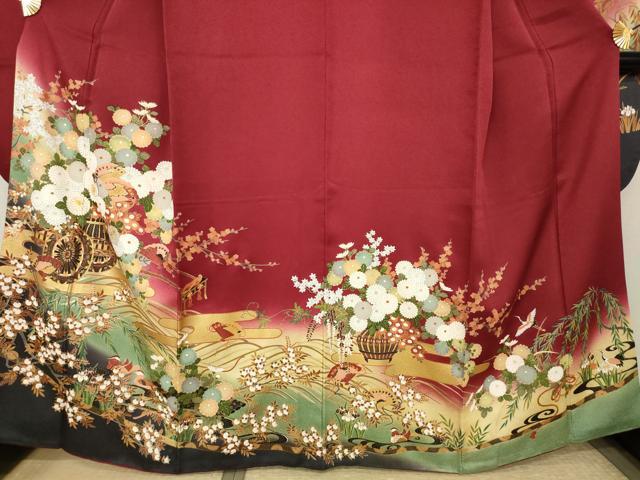 平和屋着物●豪華振袖　駒刺繍　花車文　暈し染め　金彩　正絹　逸品　AABJ5799ck