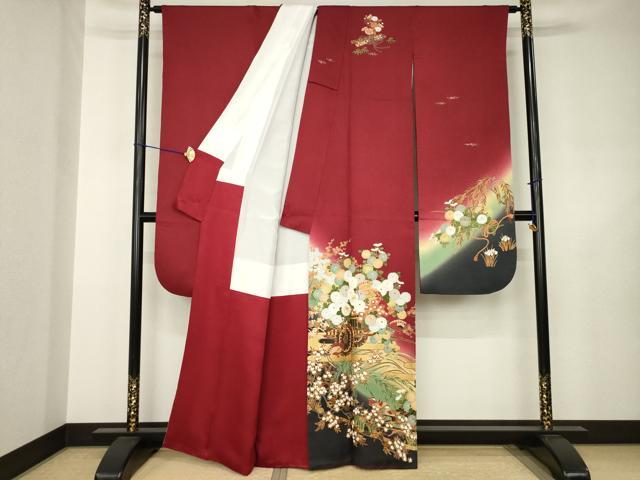 平和屋着物●豪華振袖　駒刺繍　花車文　暈し染め　金彩　正絹　逸品　AABJ5799ck