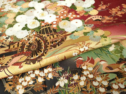 平和屋着物●豪華振袖　駒刺繍　花車文　暈し染め　金彩　正絹　逸品　AABJ5799ck
