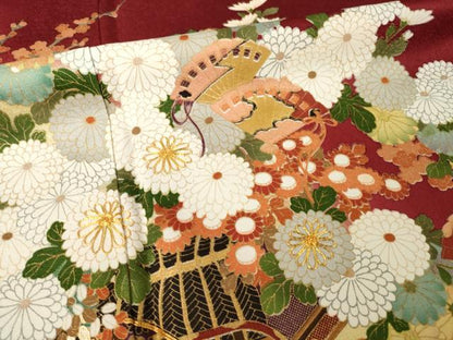 平和屋着物●豪華振袖　駒刺繍　花車文　暈し染め　金彩　正絹　逸品　AABJ5799ck