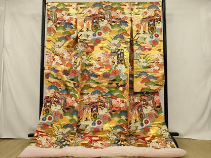 平和屋本店●色打掛　和装　婚礼　結婚式　花嫁　神社挙式　唐織　御所車吉祥花文　金糸　逸品　AABJ5805ou