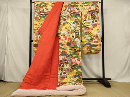 平和屋本店●色打掛　和装　婚礼　結婚式　花嫁　神社挙式　唐織　御所車吉祥花文　金糸　逸品　AABJ5805ou