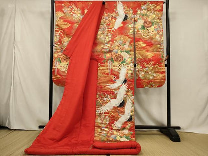 平和屋本店●色打掛　和装　婚礼　結婚式　花嫁　神社挙式　刺繍　御所車飛鶴文　金彩　銀糸　逸品　AABJ5807ou